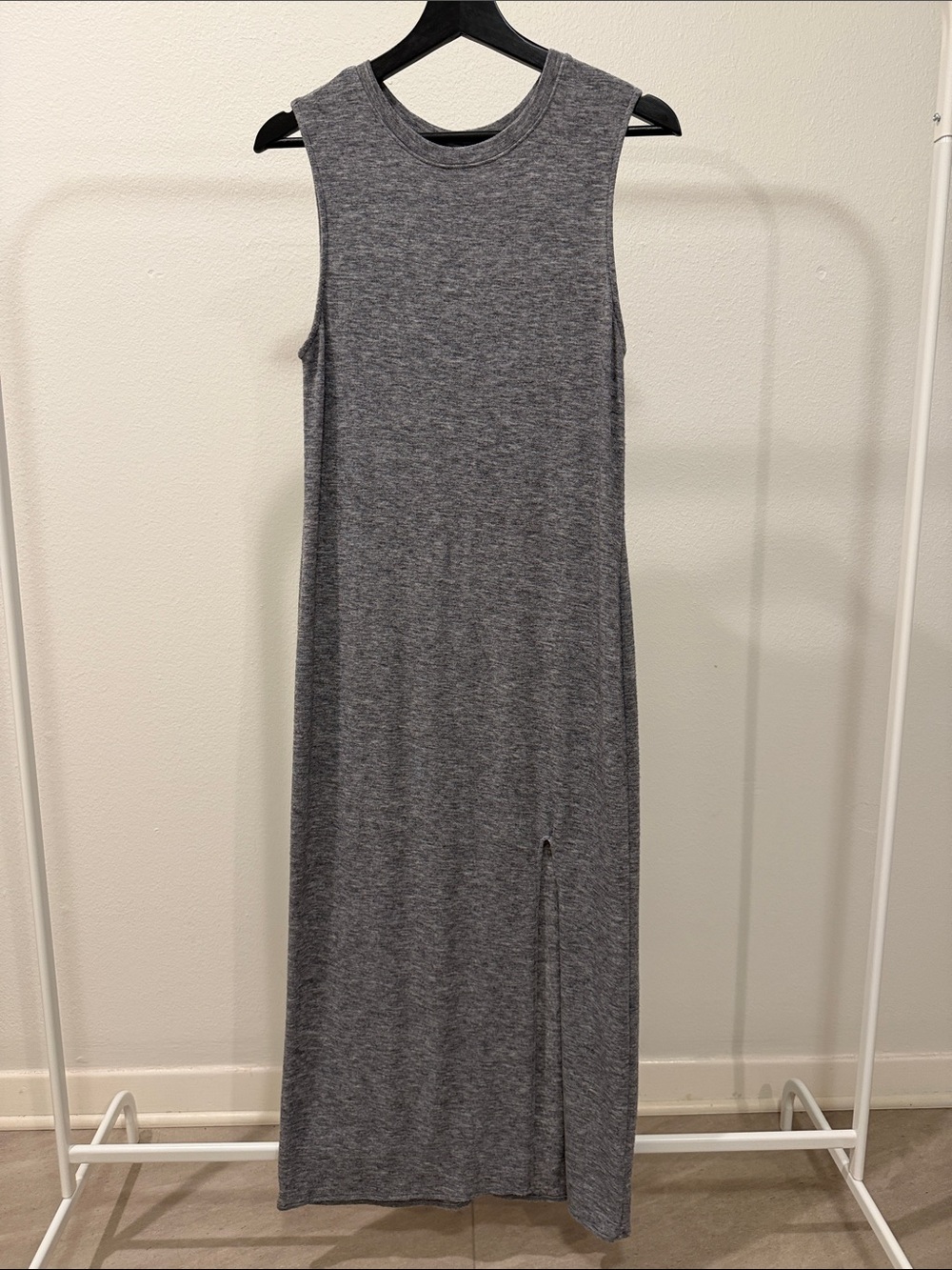 Something Navy Sleeveless Gray Maxi Dress with Side Slit